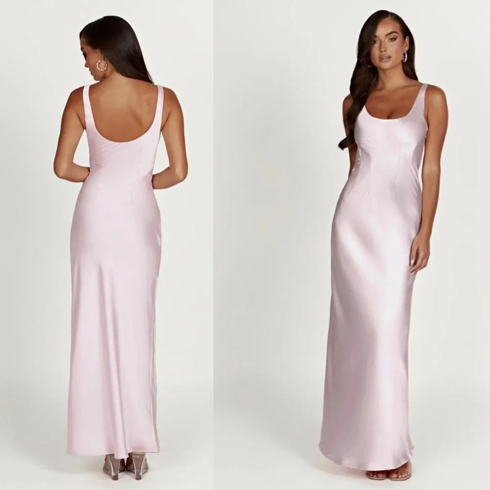 Meshki Light Pink Satin Maxi Dress - Picture 3 of 5